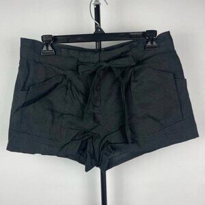 BCBGMAXAZRIA Black Linen Blend Paperbag Waist Tie Pleated‎ Shorts